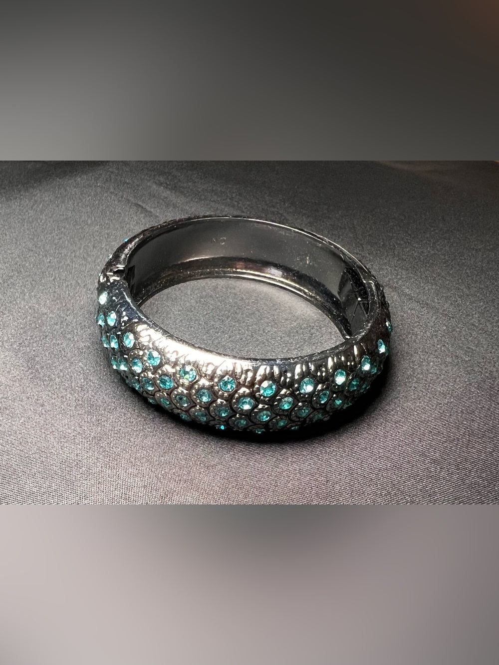 Gunmetal Aqua Blue Crystal Statement Bracelet Magnetic Closure